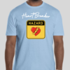 The Heart Breaker t-shirt features the phrase heart breaker written in cursive script. Underneath the script is a hazard symbol with the BHS heart in the middle of the hazard sign. The slim BHS logo has been applied to the back of the t-shirt.