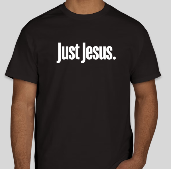 The Just Jesus t-shirt features the holy name of Jesus in straightforward text. The slim BHS logo has been applied to the back of the t-shirt.