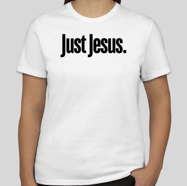 The Just Jesus t-shirt features the holy name of Jesus in straightforward text. The slim BHS logo has been applied to the back of the t-shirt.