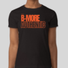 The B-More Authentic t-shirt features boxed text which spells out an abbreviated version of the word Baltimore. An altered version of the BHS logo is applied to the back of the t-shirt.